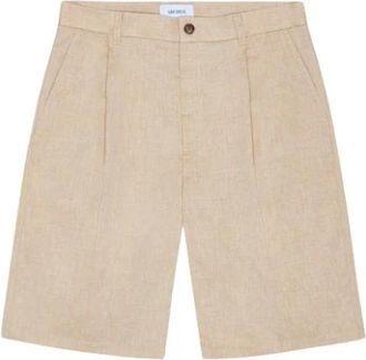 Les Deux Reece Pleated Slub Shorts - Heren - Korte Broeken - Beige - W30 - Katoen - Korte Broeken