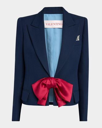 Valentino Garavani Bow Closure Cropped Wool Blazer