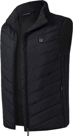 Generic Heated Gilet for Men, Black, 4XL, Slim Fit, Sleeveless, Zipper Closure, Water Resistant, Winter, Casual, Fashionable, Quilted, Polyester, Cotton, Hand