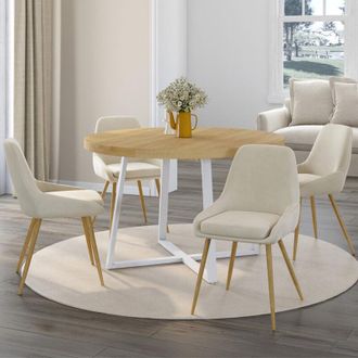 IDMarket Idmarket - Lote De 4 Sillas De Comedor Thalya De Terciopelo Beige Con Patas Y Reposabrazos De Efecto Madera