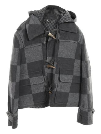 Louis Vuitton x Nigo 2010s Damier hooded duffle coat - men - Wool/Cotton - 46 - Grey