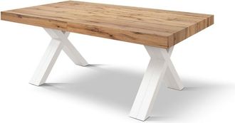 Konte Design Mesa de madera de roble r&uacute;stico, patas en X de madera blanca180-480x90