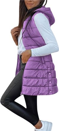 Generic Womens Softshell Gilet Puffer Jackets Longline Warm Gilets Lightweight Cozy Padded Jacket Hoodies Casual Comfy Packable Zipper Coats Transitional Quil