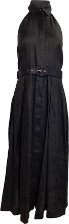 Zimmermann Belted Halter Neck Midi Dress in Black Linen