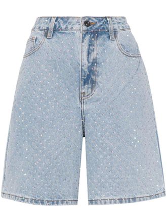 Self Portrait crystal-embellished denim shorts - women - Cotton - 26 - Blue