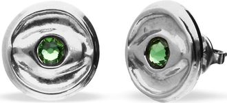 UNOde50 Silver plated button earrings with green faceted crystal at Nordstrom