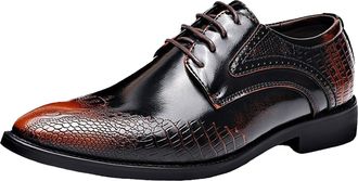 Generic Mens Dress Shoes Classic Patent Lace-ups Derbys Low Top Oxfords Pointed Toe Leather Shoe Block Heel Non Slip Causal Wide Footwear for Formal Business 