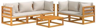 vidaXL Set Muebles De Jard&iacute;n 6 Pzas Madera Maciza Y Cojines Gris Claro Vidaxl