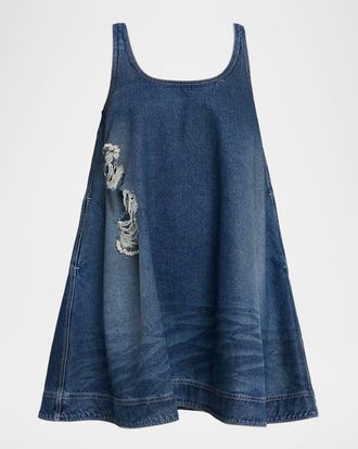 Simone Rocha Distressed Denim A-Line Mini Dress