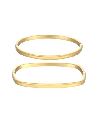 Adornia Tarnish Resistant 18K Plated Rectangle And Oval Cuff Bracelet Set