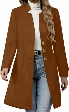 Generic Long Woolen Coat for Women UK Fashion Stand Collar Single-Breasted Trench Coats Warm Thickened Jacket Casual Thermal Jackets with Pockets Ladies Fashi