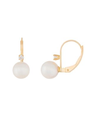 Splendid Pearls 14K 0.10 Ct. Tw. Diamond 7-8Mm Freshwater Pearl Earrings