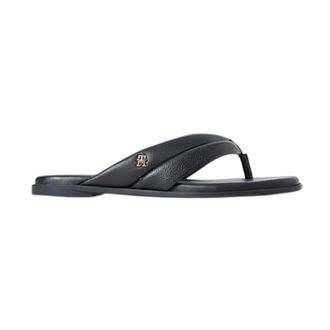 Tommy Hilfiger Flip Flops, female, Black, Size: 10 US Leather Toe Post Flat Sandals