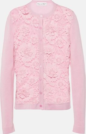 Oscar De La Renta Floral lace-trimmed silk-blend cardigan