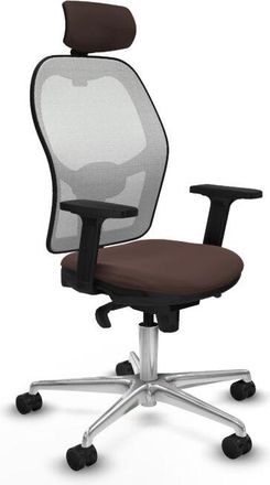 Piqueras y Crespo Piqueras Y Crespo - Jorquera Sincro Malla Blanca Similpiel Marr&oacute;n Oscuro Brazos 2d Base Aluminio Cabecero 2d Ruedas 65mm Nailon