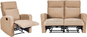 Beliani Conjunto De Sala De Estar 3 Plazas Reclinable Manual De Terciopelo Marr&oacute;n Claro Verdal