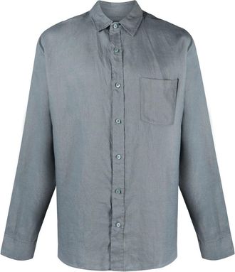 Vince Grey Relaxed Fit Linen Long-Sleeve Shirt