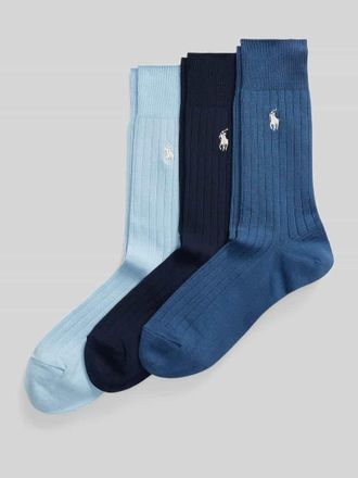 Ralph Lauren Socken im 3-er-Pack mit Logo-Stitching in Jeansblau, Gr&ouml;&szlig;e 39-42