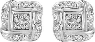 House of Brilliance Silver Round Diamond Square Stud Earrings in White at Nordstrom