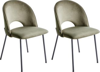 Beliani Conjunto De 2 Sillas De Comedor Patas Negras Retro Glamour De Terciopelo Verde Covelo