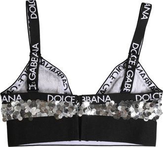 Dolce & Gabbana Womens Silver Sequined Triangle Soft Cup Bra Underwear Nylon Clothing