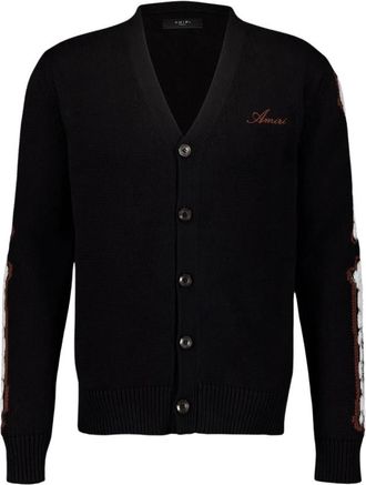 Amiri Leopard Bones V-Neck Cardigan - Heren - Vesten - Zwart - L - Rayon - Truien & Vesten