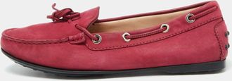 Tod's Tods Berry Pink Nubuck Leather Bow Gommino Driving Loafers