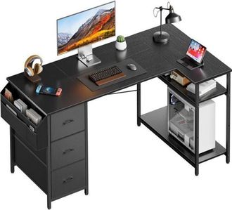 OEM Hlonone Escritorio Esquinero, 140 X 78 Cm Mesa Gaming, Escritorio En L Con 3 Cajones, Mesa Ordenador Con Bolsa De Almacenaje, Negro