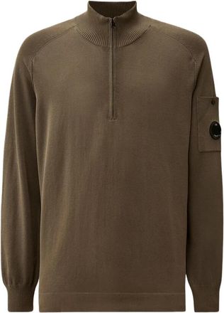 C.P. Company Cotton Crepe Half Zip Sweater - Heren - Coltruien - Bruin - L - Katoen - Truien & Vesten
