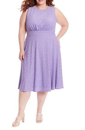 London Times Sleeveless Embroidered Eyelet Midi Dress in Violet Tulip at Nordstrom Rack, Size 18W