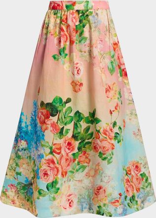 Hemant & Nandita Floral Ombr&eacute; Cotton-Linen Midi Skirt