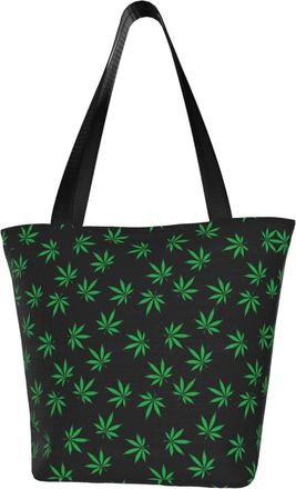 AOOEDM Black Weed Pattern Tote Bag Women Capacity Shoulder Grocery Shopping Bags