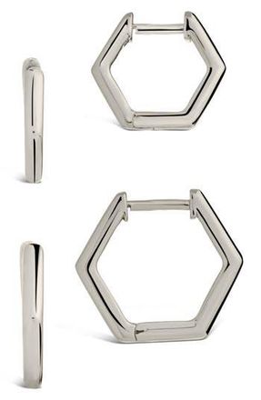 Sterling Forever Emmy Set of 2 Geometric Hoop Earrings in Silver at Nordstrom Rack