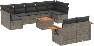 vidaXL Set De Sof&aacute;s De Jard&iacute;n 10 Pzas Con Cojines Rat&aacute;n Sint&eacute;tico Gris Vidaxl