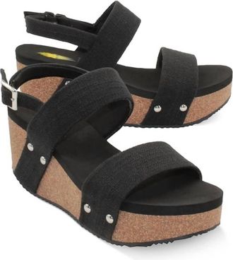 Volatile Womens Ankle Strap Wedge Sandal In Black Linen