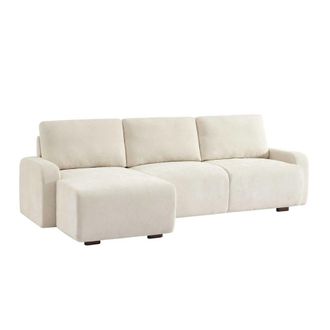 Sweeek Sof&aacute; esquinero izquierdo de tela liso, 3 plazas, blanco roto