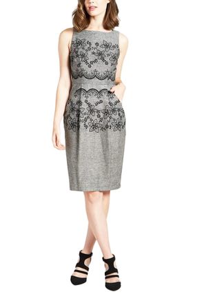 Eva Franco Flocked Scallop Cato Sheath Dress In Grey