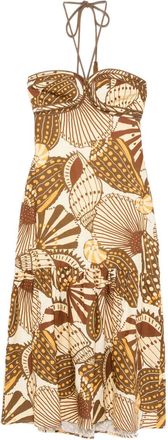 Farm Rio Shell Mix Midi Dress - Womens - Viscose/Linen/Flax