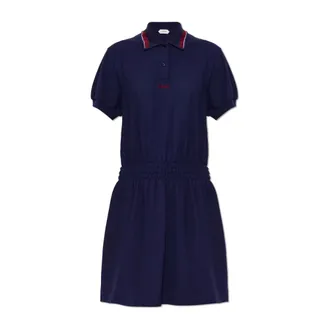 Versace Abito corto in piqu&eacute; di cotone con logo ricamato - - Dresses - Donna - Blu - L