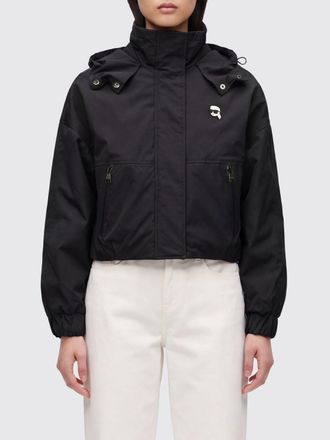 Karl Lagerfeld Cropped Technical Fabric Windbreaker Jacket with Detachable Hood