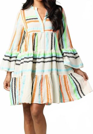 Devotion Twins Ella V Neck A-Line Short Dress In Jacquard Stripe