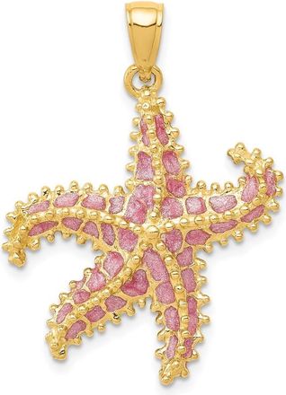 Diamond2Deal 14k Yellow Gold Pink Enameled Starfish Pendant