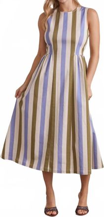 Entro Striped Sleeveless Midi Dress In Olive Combo