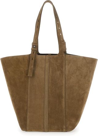 Golden Goose Womens Tote Bag Shopping 24.7 Suede Green Leather