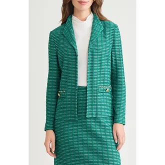 Ming Wang Chain Detail Ottoman Knit Jacket in Everest/Black/Ivory at Nordstrom, Size Xx-Small