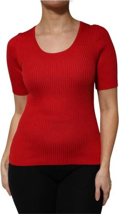 Dolce & Gabbana Rode Zijden Ronde Hals Top - Dames - Ronde hals truien - Rood - M - Truien & Vesten
