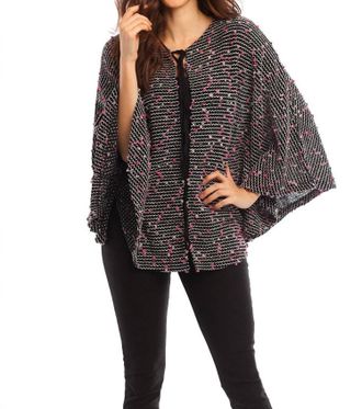 French Kyss Aria Tie-Up Poncho In Black Multi