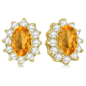Allurez Oval Citrine & Diamond Accented Earrings 14k in 2.05Ct/yellow Gold at Nordstrom