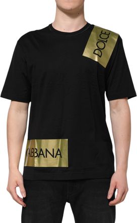 Dolce & Gabbana Black Logo Tape Cotton Men Crew Neck Mens T-shirt