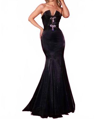 Portia & Scarlett Bow-Detailed Strapless Prom Gown In Black